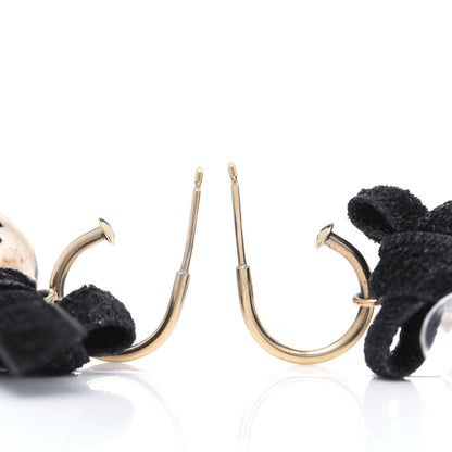 Chanel Pearl Bow Drop Earrings Gold White Black 3 of 7