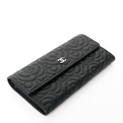 Chanel Lambskin Embossed Camellia Large Gusset Flap Wallet Black 4 of 12