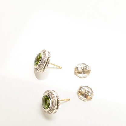 David Yurman Sterling Silver Diamond Peridot 8mm Cerise Earrings 3 of 5