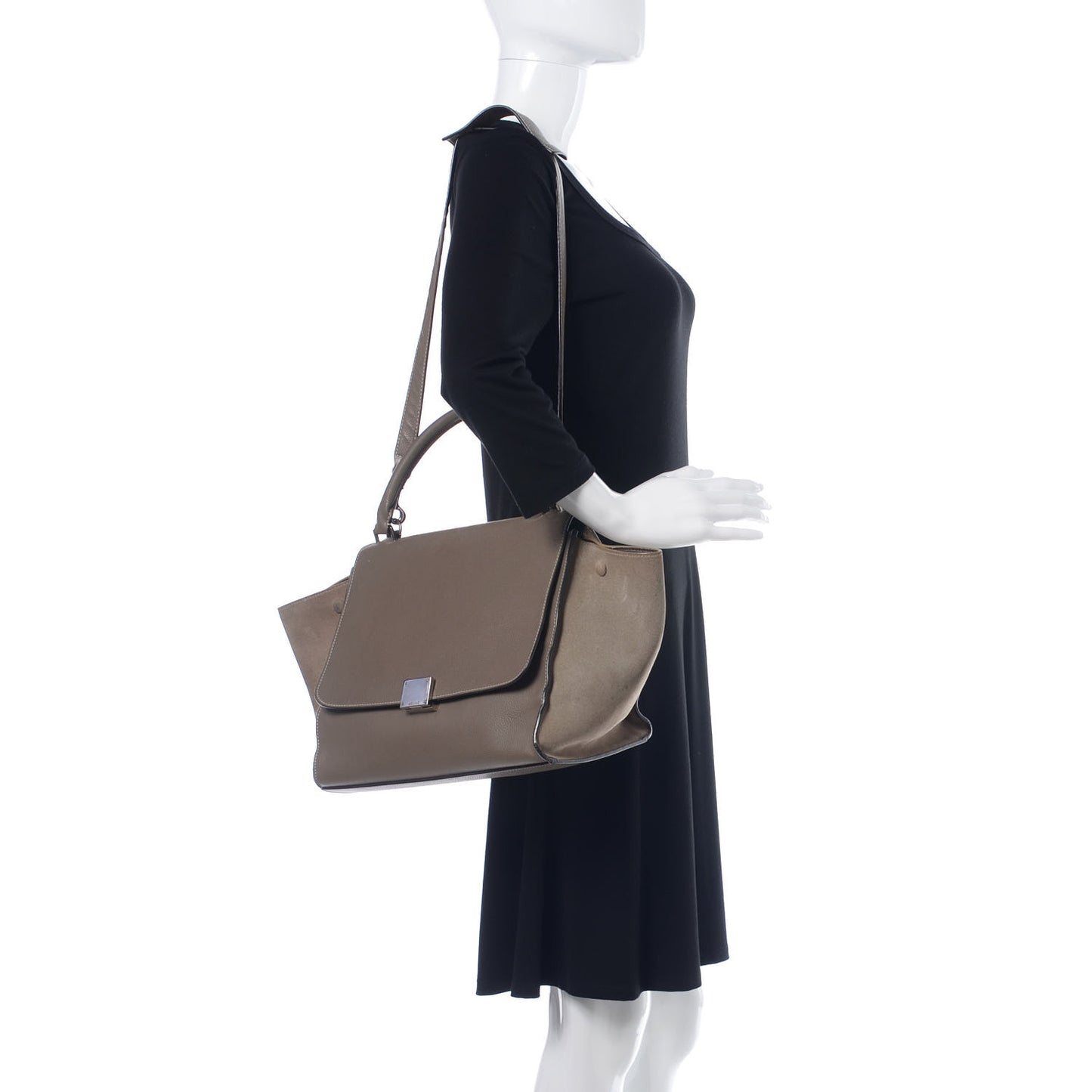 Drummed Calfskin Suede Small Trapeze Souris