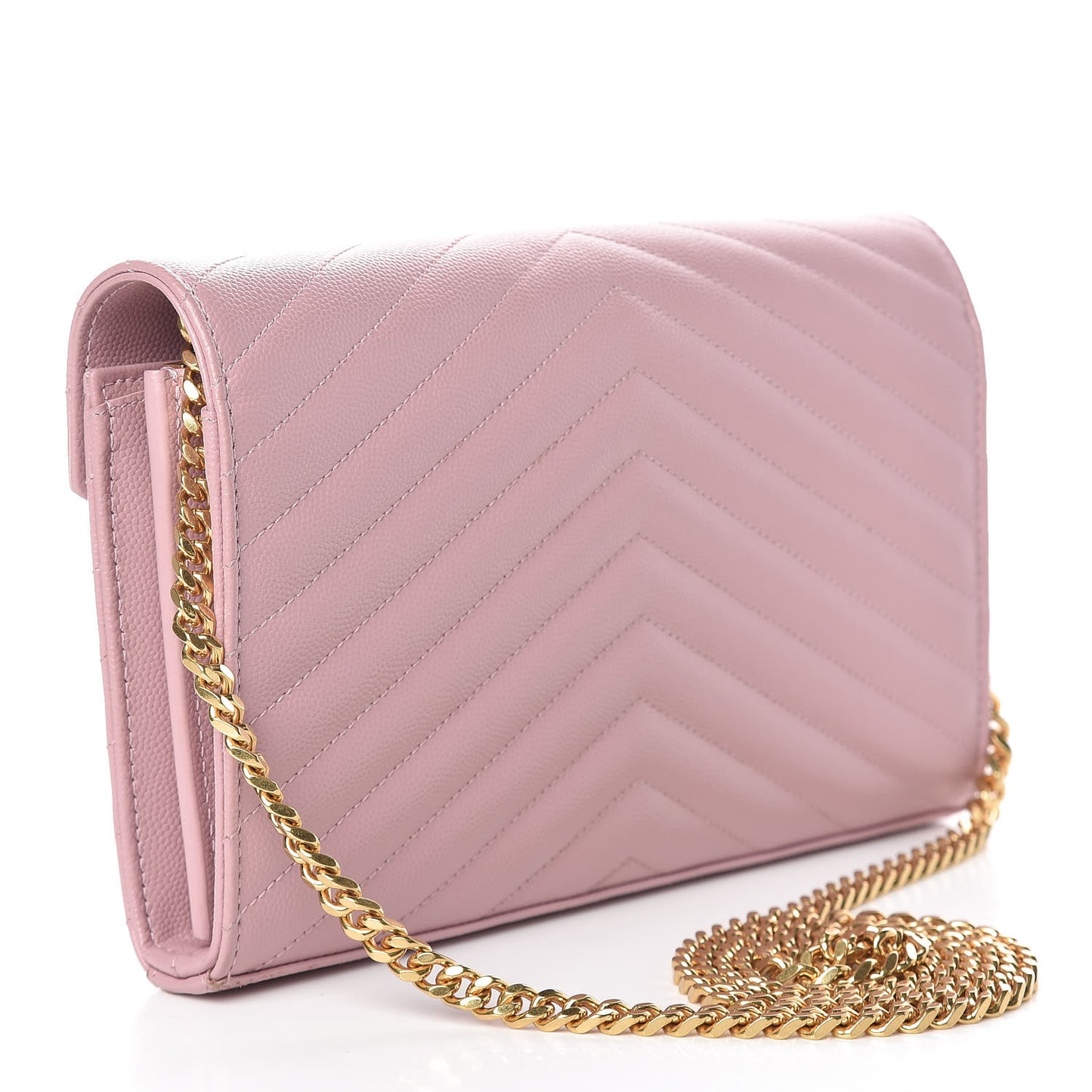 Grain De Poudre Matelasse Chevron Monogram Chain Wallet Tender Pink