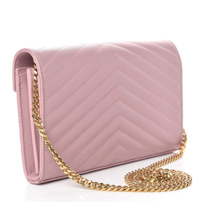 Saint Laurent Grain De Poudre Matelasse Chevron Monogram Chain Wallet Tender Pink 3 of 10