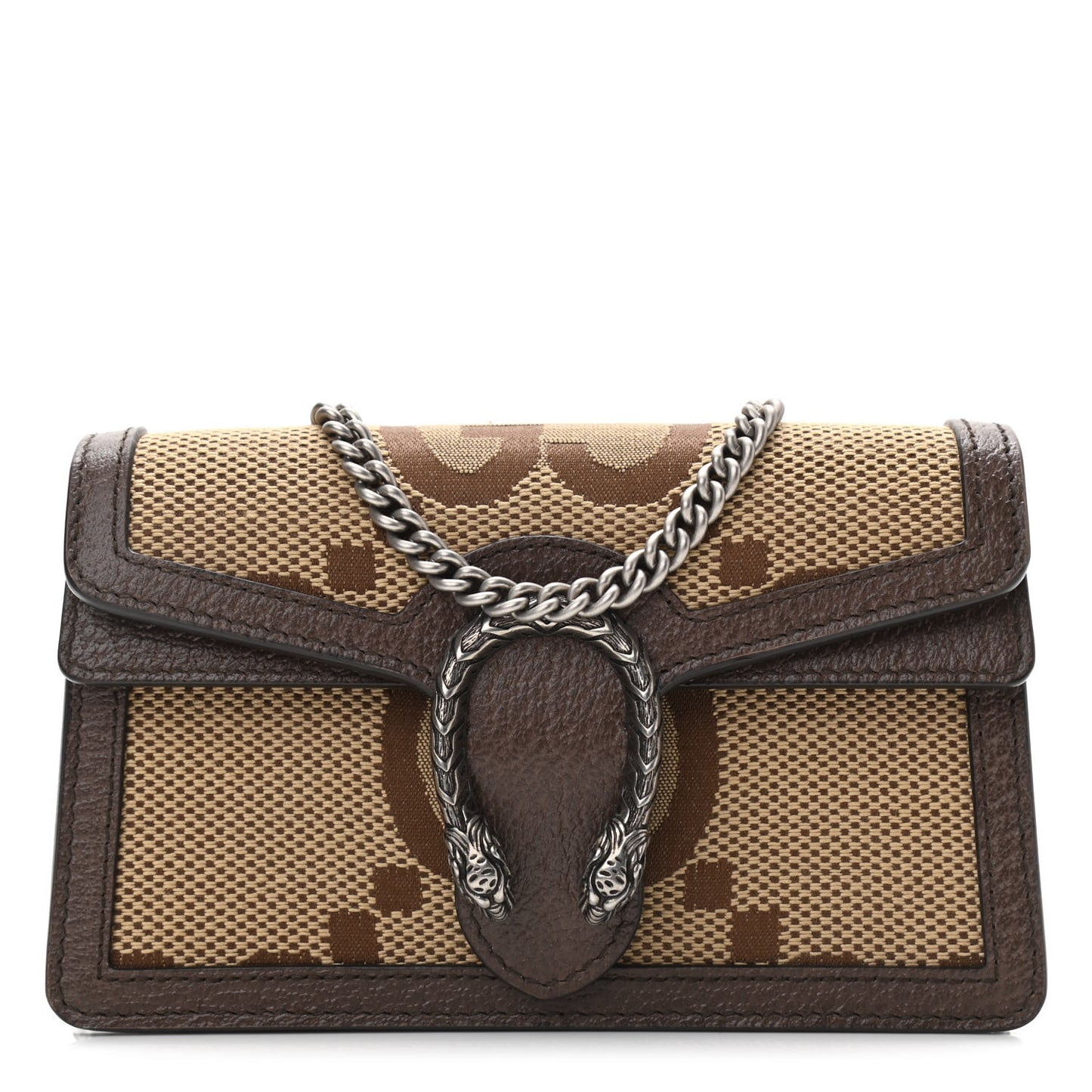 Monogram Jumbo GG Textured Dollar Calfskin Super Mini Dionysus Shoulder Bag Camel Ebony New Acero