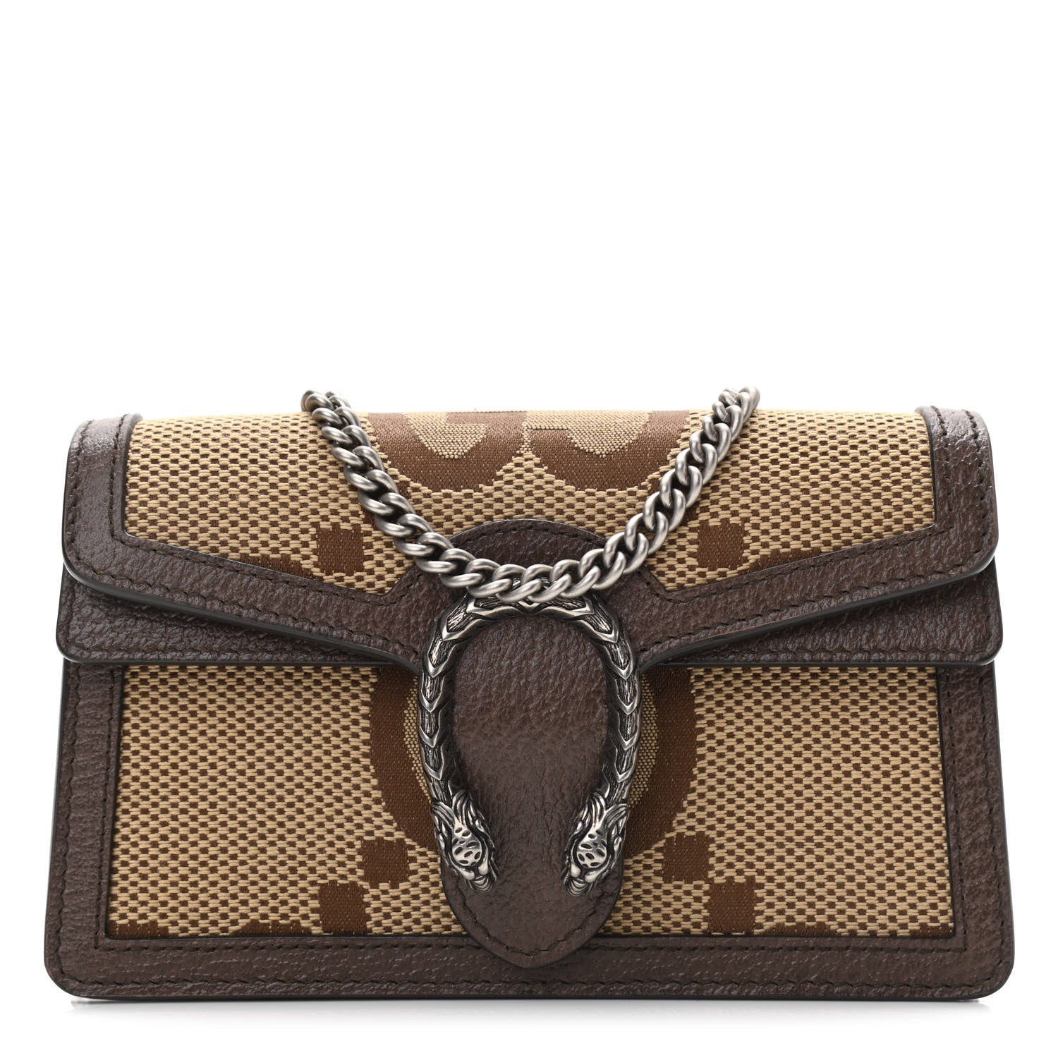 Gucci Monogram Jumbo GG Textured Dollar Calfskin Super Mini Dionysus Shoulder Bag Camel Ebony New Acero 1 of 8