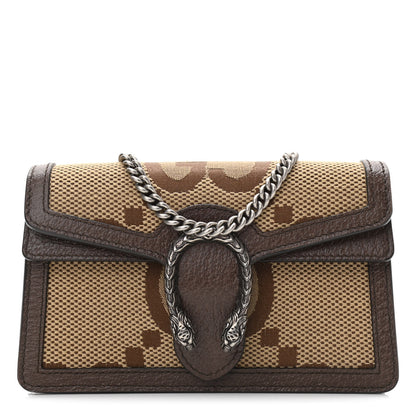 Gucci Monogram Jumbo GG Textured Dollar Calfskin Super Mini Dionysus Shoulder Bag Camel Ebony New Acero 1 of 8