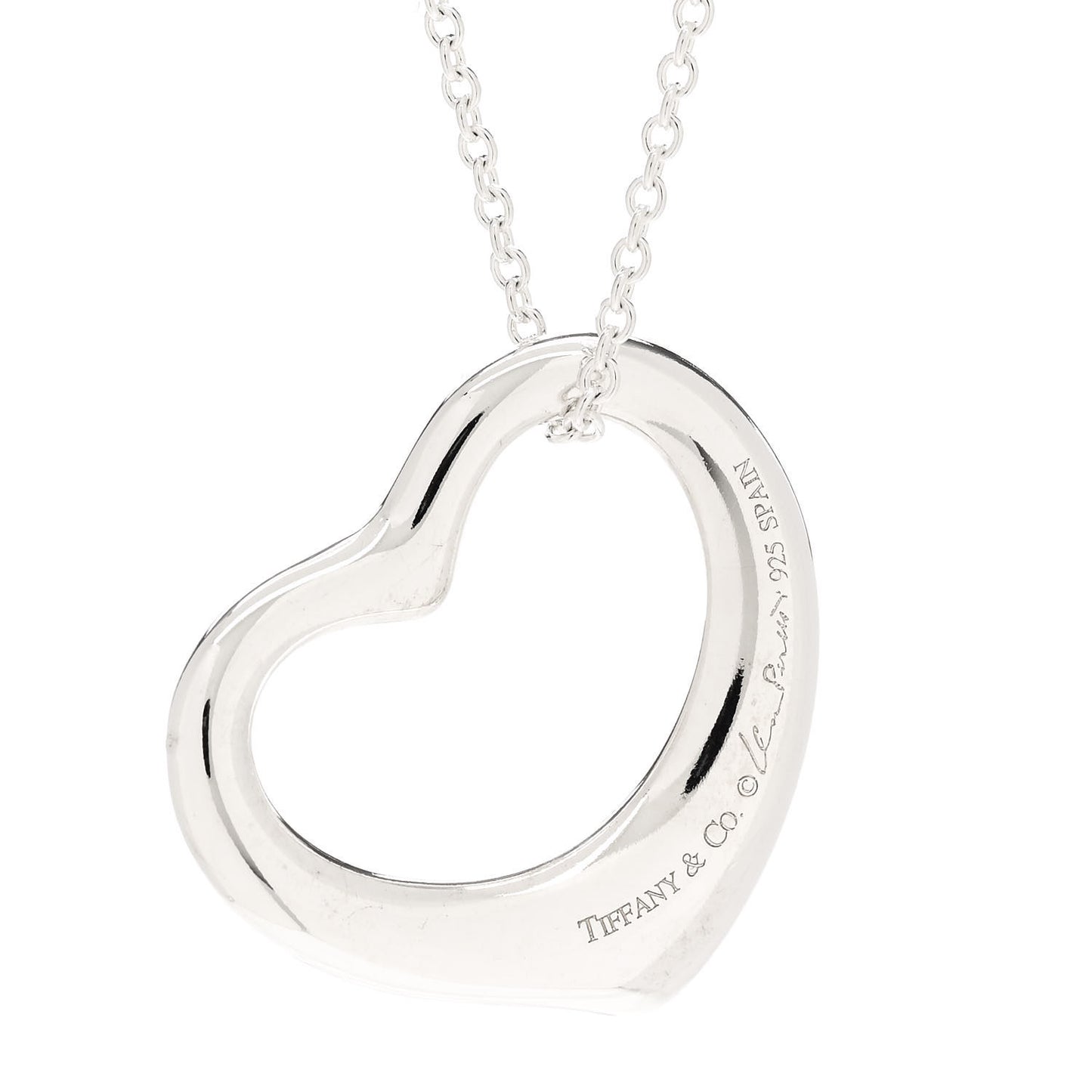 Sterling Silver 27mm Elsa Peretti Open Heart Pendant Necklace