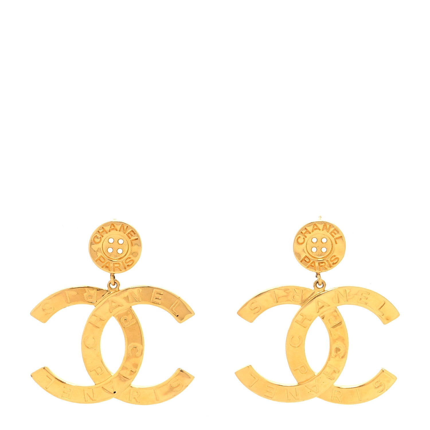 Chanel Metal Large Paris Button Earrings Gold 1 of 4