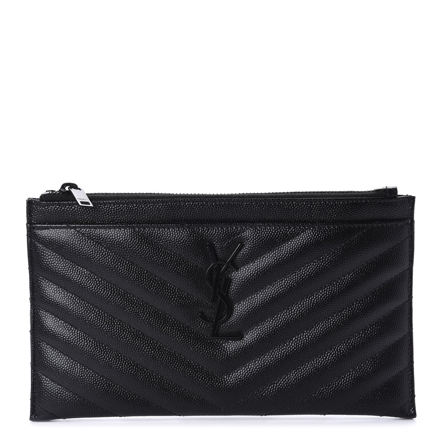 Saint Laurent Grain De Poudre Chevron Monogram Bill Pouch Black 1 of 9