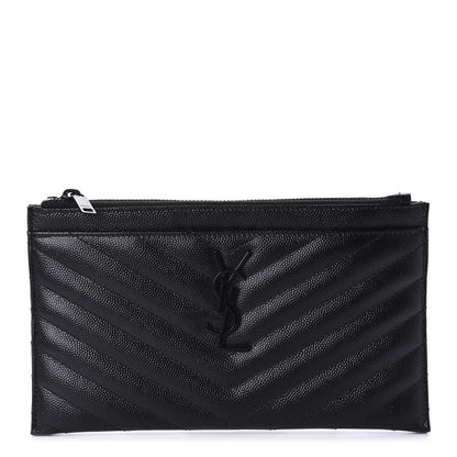 Saint Laurent Grain De Poudre Chevron Monogram Bill Pouch Black 1 of 9
