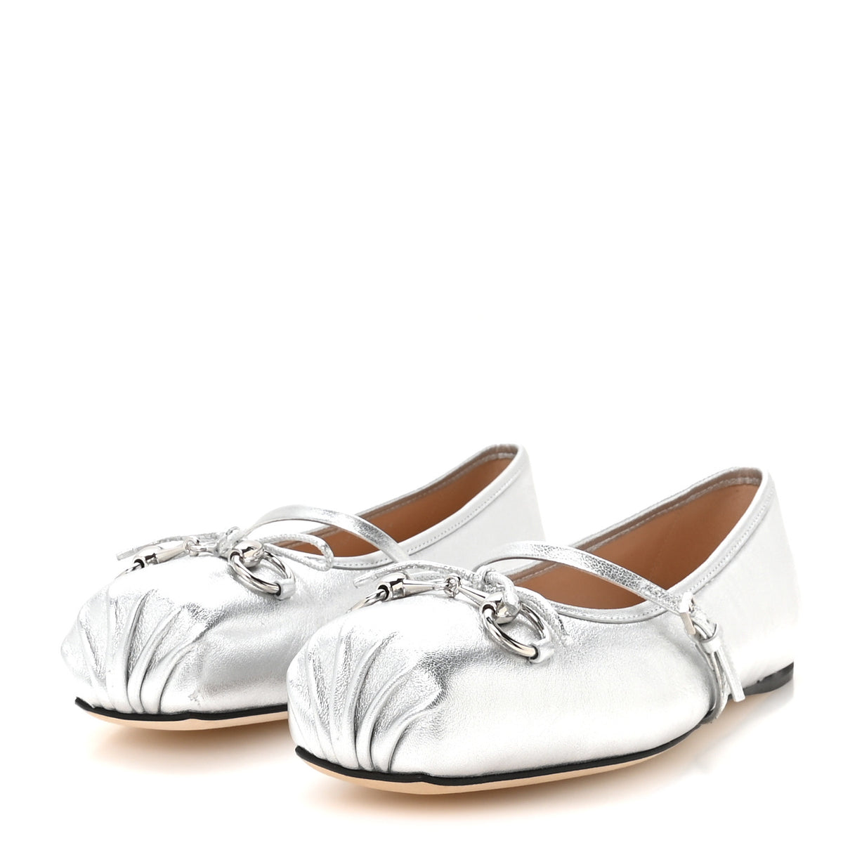 Nappa Lame Horsebit Ballet Flats 40 Argento