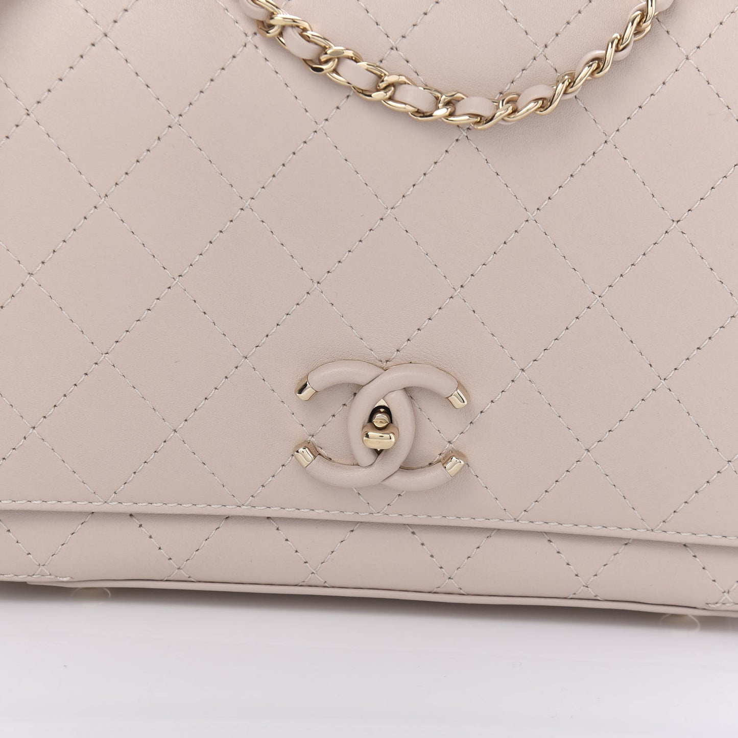 Calfskin Stitched Medium Covered CC Flap Bag Light Pink