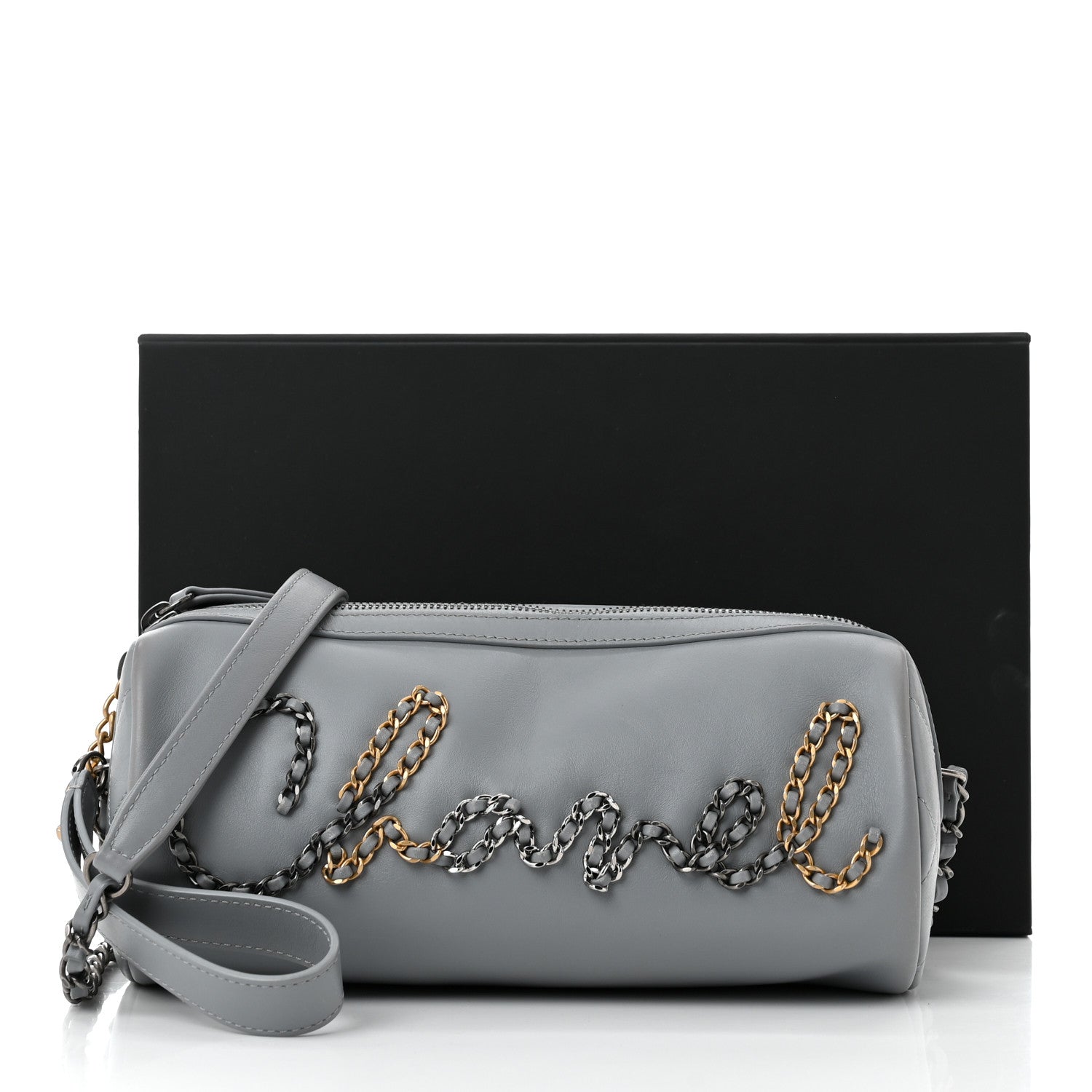 Chanel Calfskin Chain 20s Signature Bowling Bag Light Gray 11 of 11