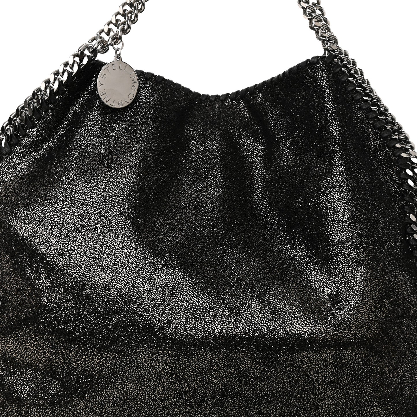 Metallic Shaggy Deer Falabella Fold Over Tote Black