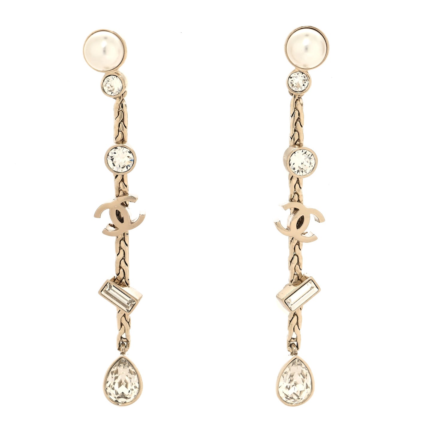 Crystal Pearl CC Drop Earrings Gold