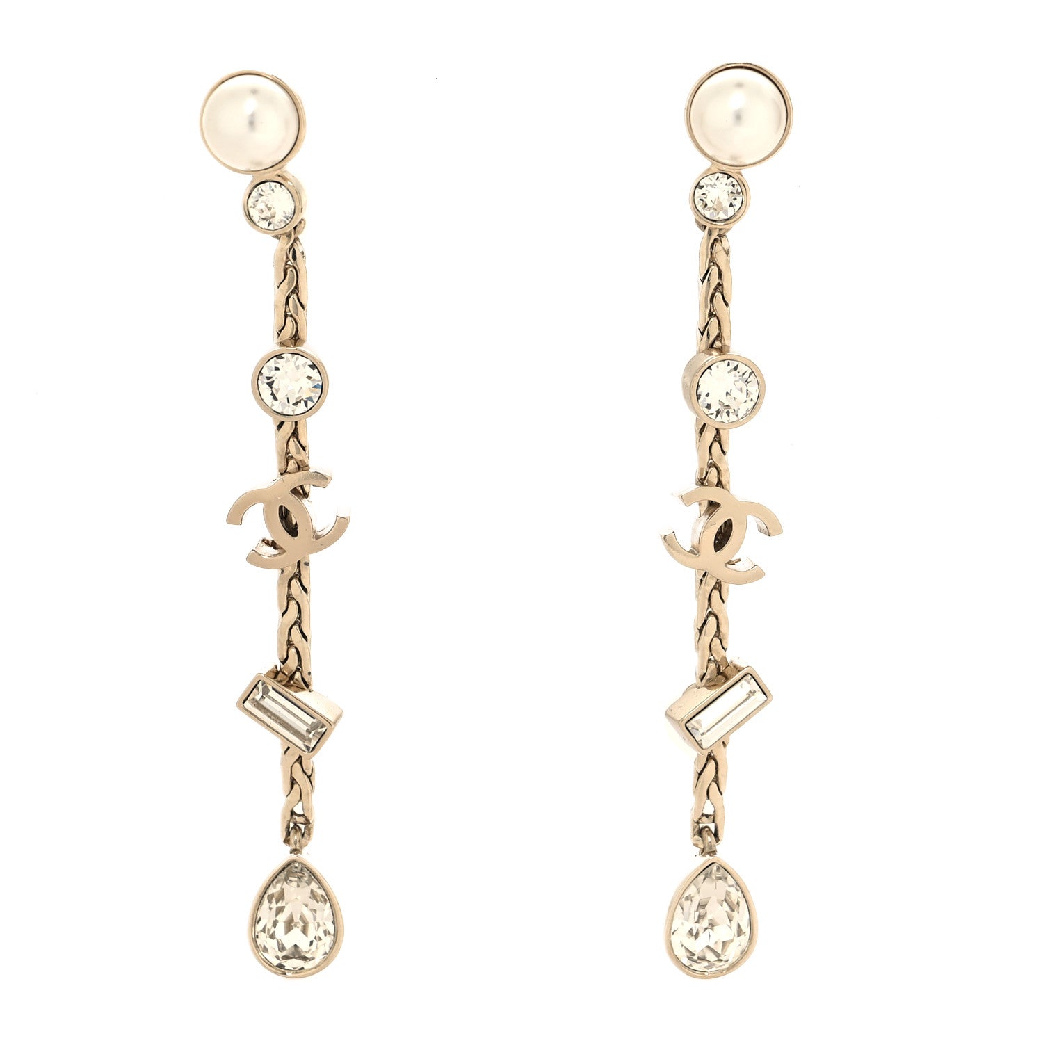Chanel Crystal Pearl CC Drop Earrings Gold 1 of 4