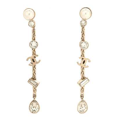 Chanel Crystal Pearl CC Drop Earrings Gold 1 of 4