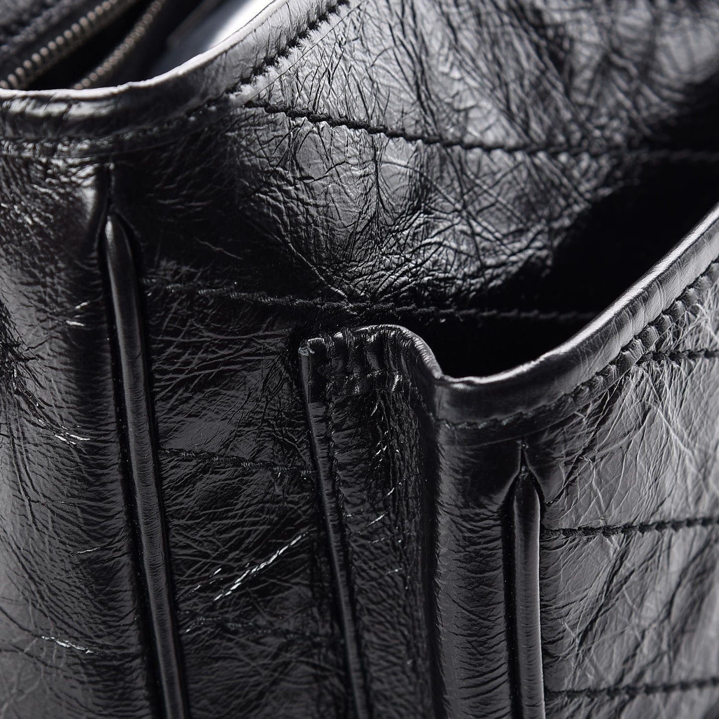 Crinkled Calfskin Matelasse Monogram Medium Niki Chain Satchel Black
