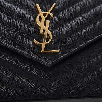 Saint Laurent Grain De Poudre Matelasse Chevron Monogram Chain Wallet Black 9 of 10