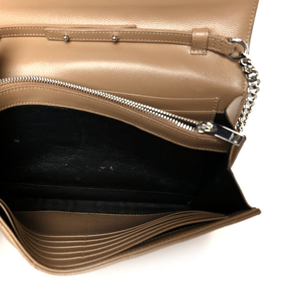 Saint Laurent Grain De Poudre Matelasse Chevron Monogram Chain Wallet Taupe 5 of 11