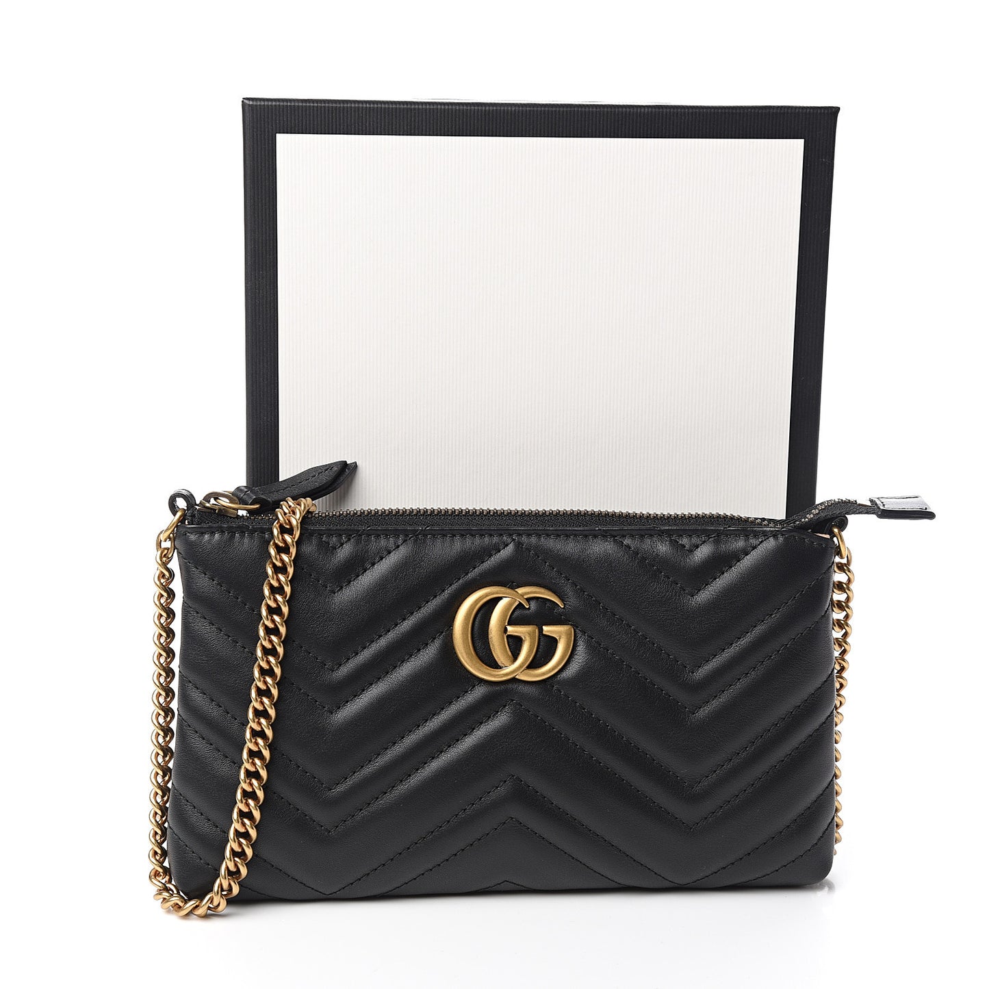 Calfskin Matelasse Mini GG Marmont Chain Bag Black