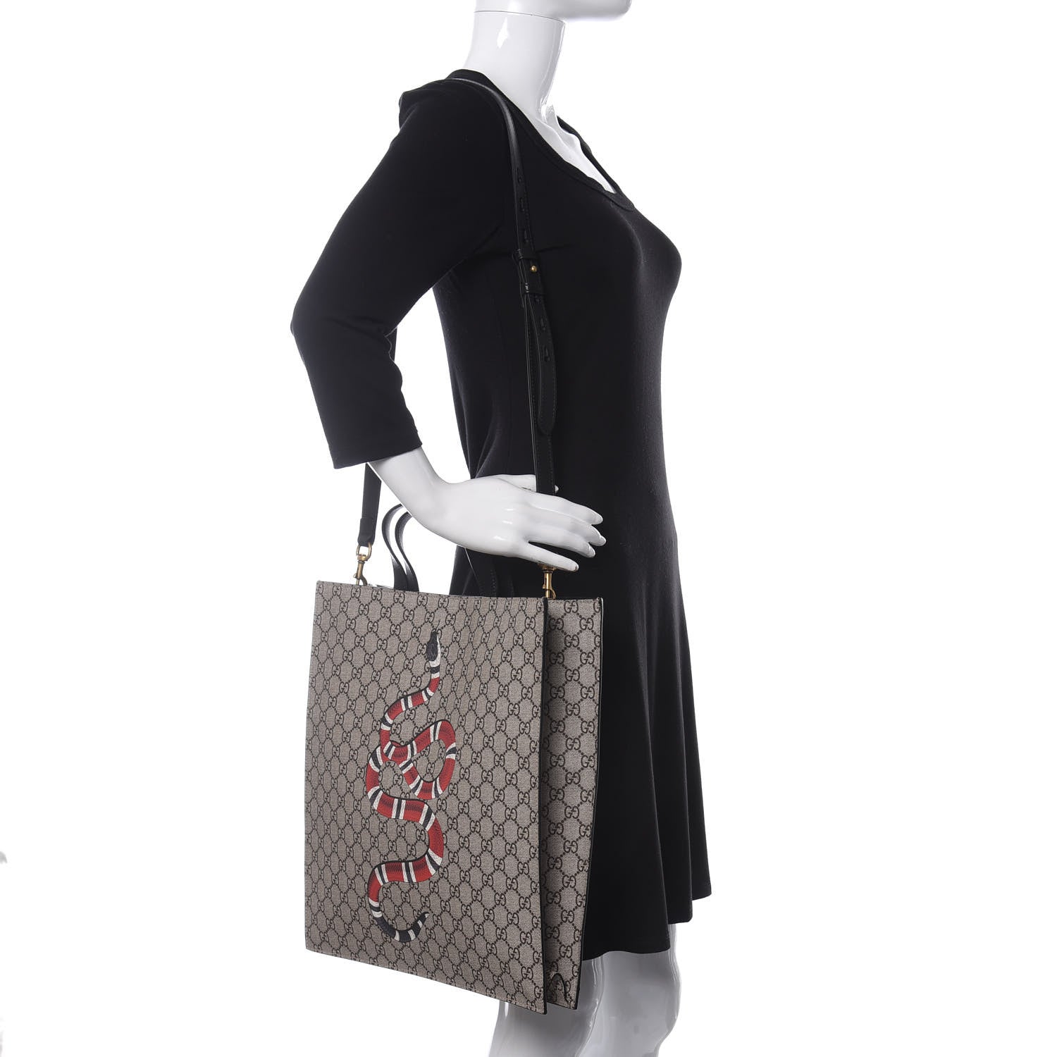 Gucci Soft GG Supreme Monogram Kingsnake Vertical Tote Black 2 of 10