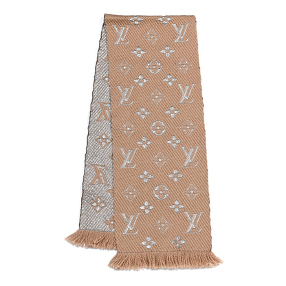 Louis Vuitton Wool Silk Logomania Shine Scarf Beige 2 of 4