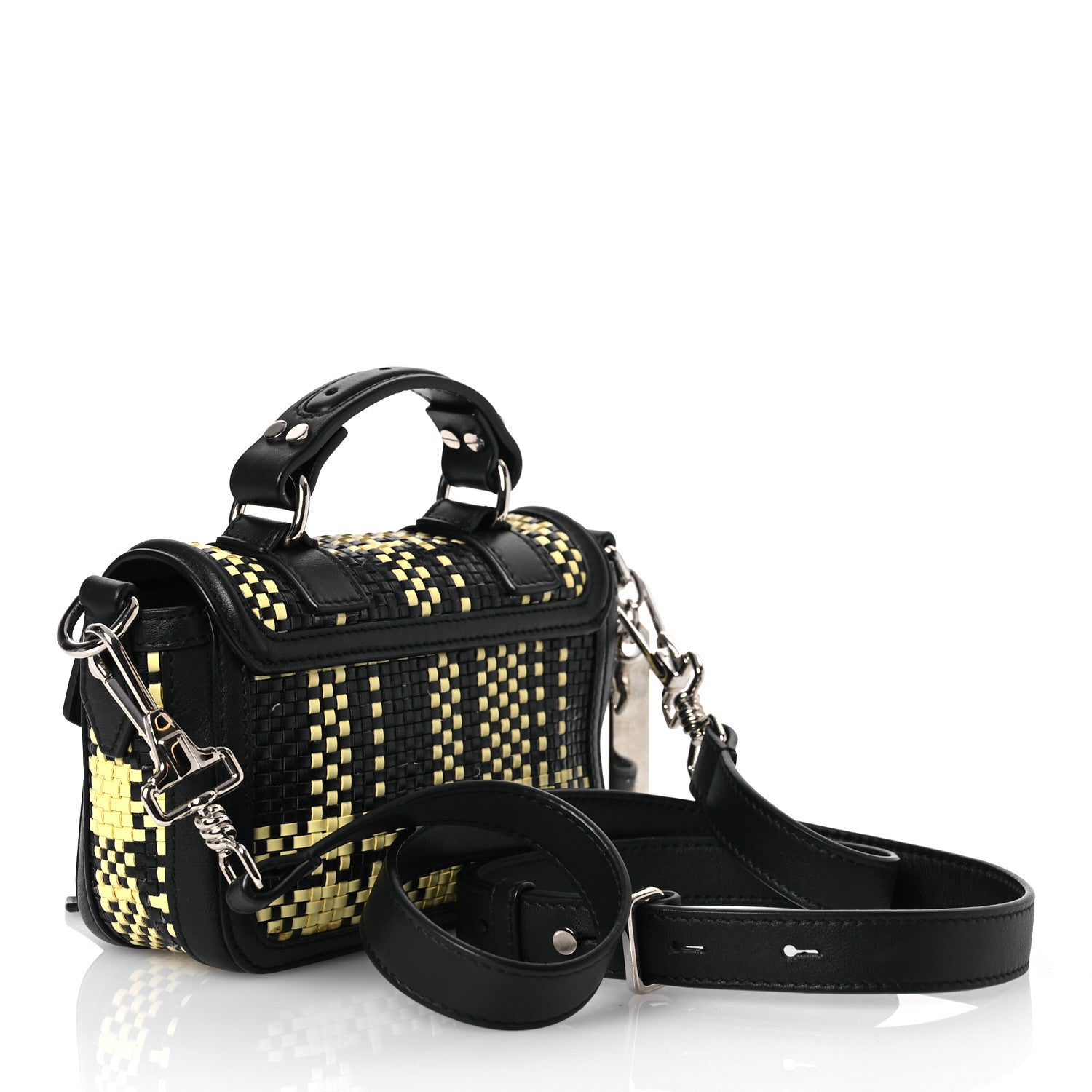 Proenza Schouler Lambskin Woven Plaid Micro PS1 Satchel Black Butter Toast 3 of 12