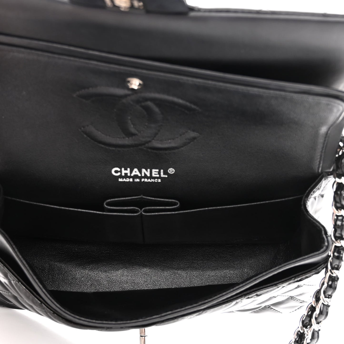 Patent Quilted Medium Double Flap Black