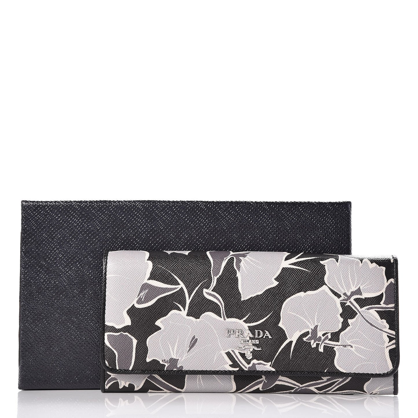 Saffiano Floral Print Continental Flap Wallet Black