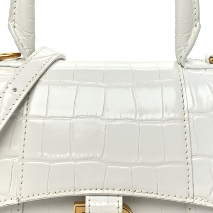 Balenciaga Shiny Calfskin Crocodile Embossed Hourglass Top Handle Bag XS White 8 of 10