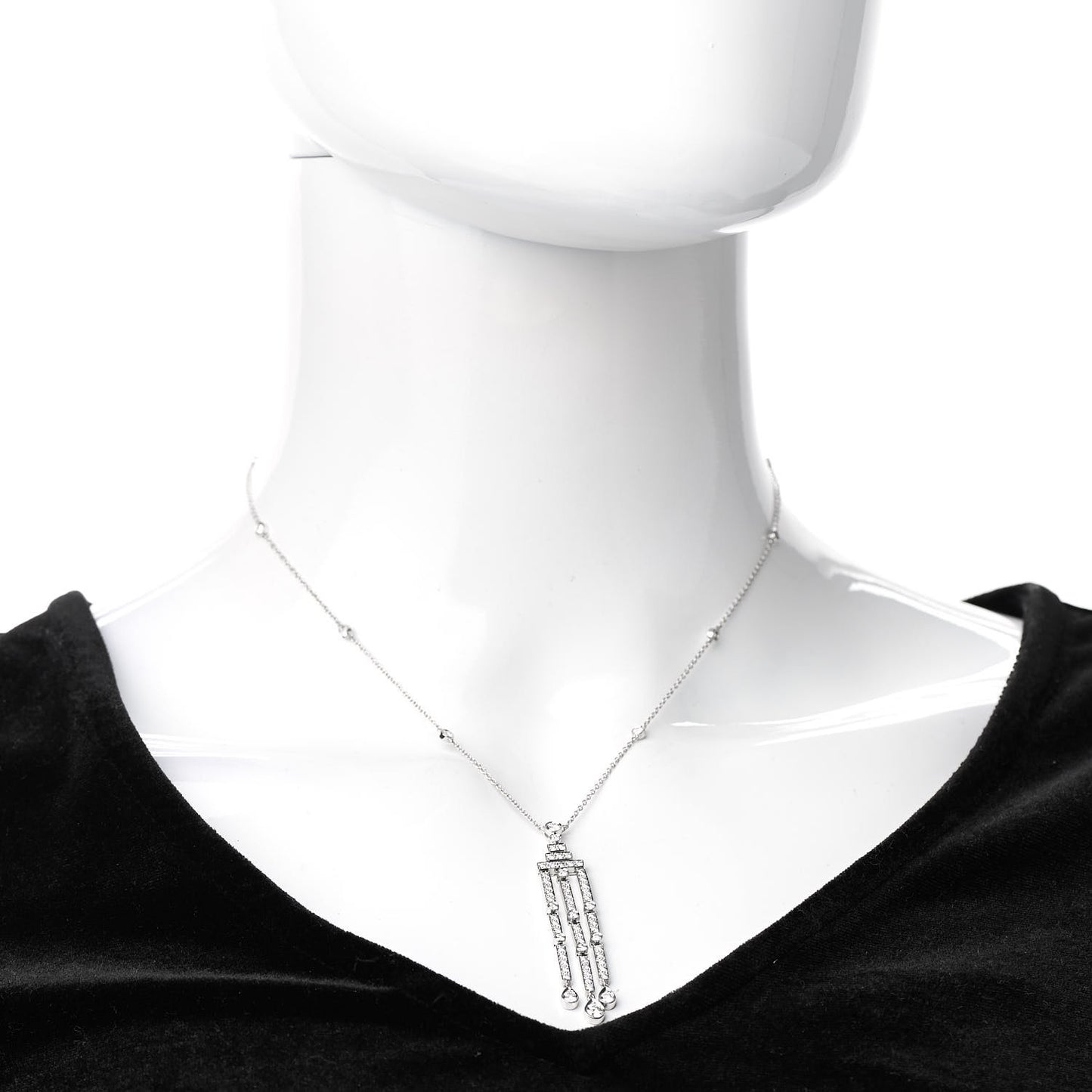 Platinum Diamond Jazz Triple Bar Drop Pendant Necklace