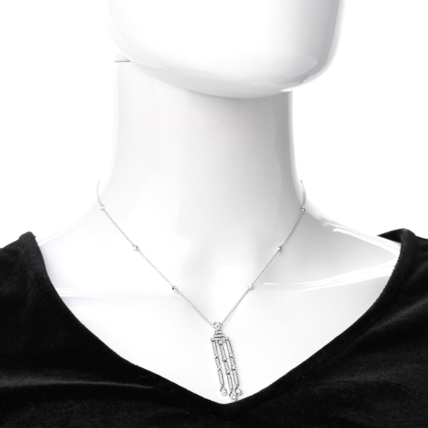Tiffany Platinum Diamond Jazz Triple Bar Drop Pendant Necklace 2 of 6