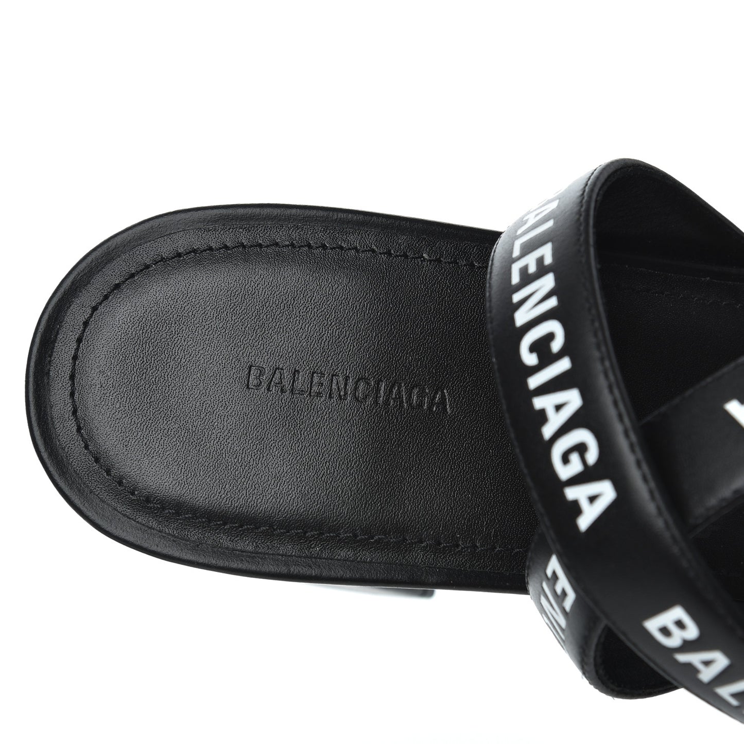 Calfskin Allover Logo Ankle Strap Round Heel 80mm Sandals 40 Black White