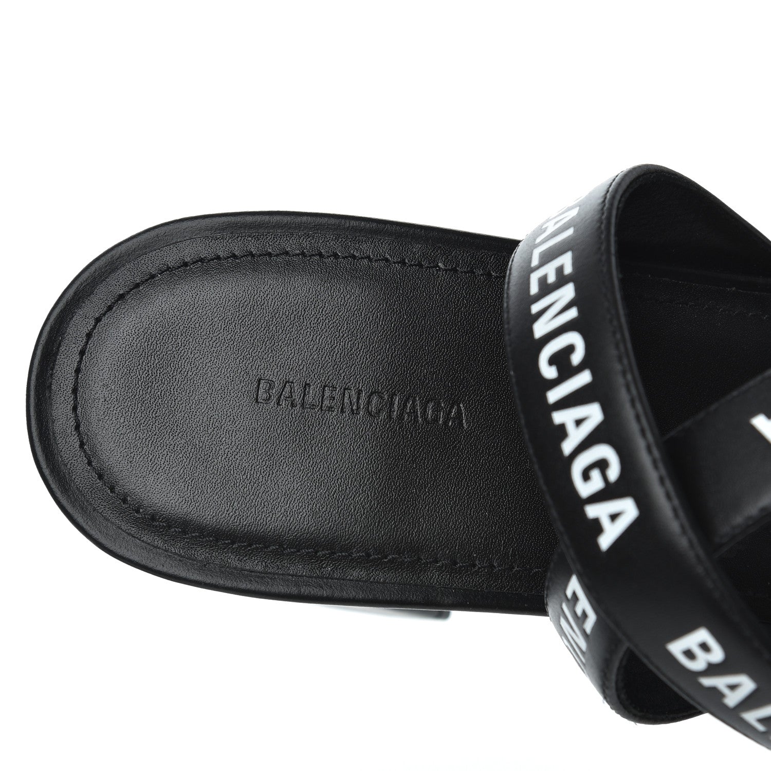 Balenciaga Calfskin Allover Logo Ankle Strap Round Heel 80mm Sandals 40 Black White 8 of 10