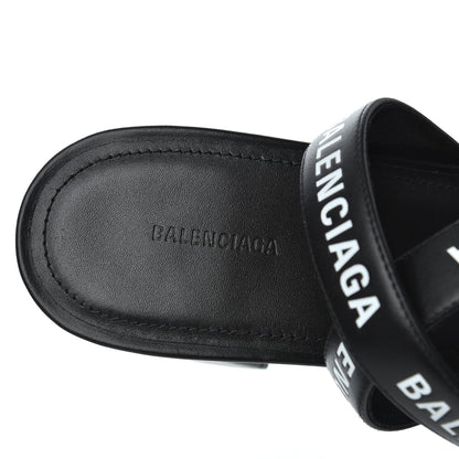 Balenciaga Calfskin Allover Logo Ankle Strap Round Heel 80mm Sandals 40 Black White 8 of 10
