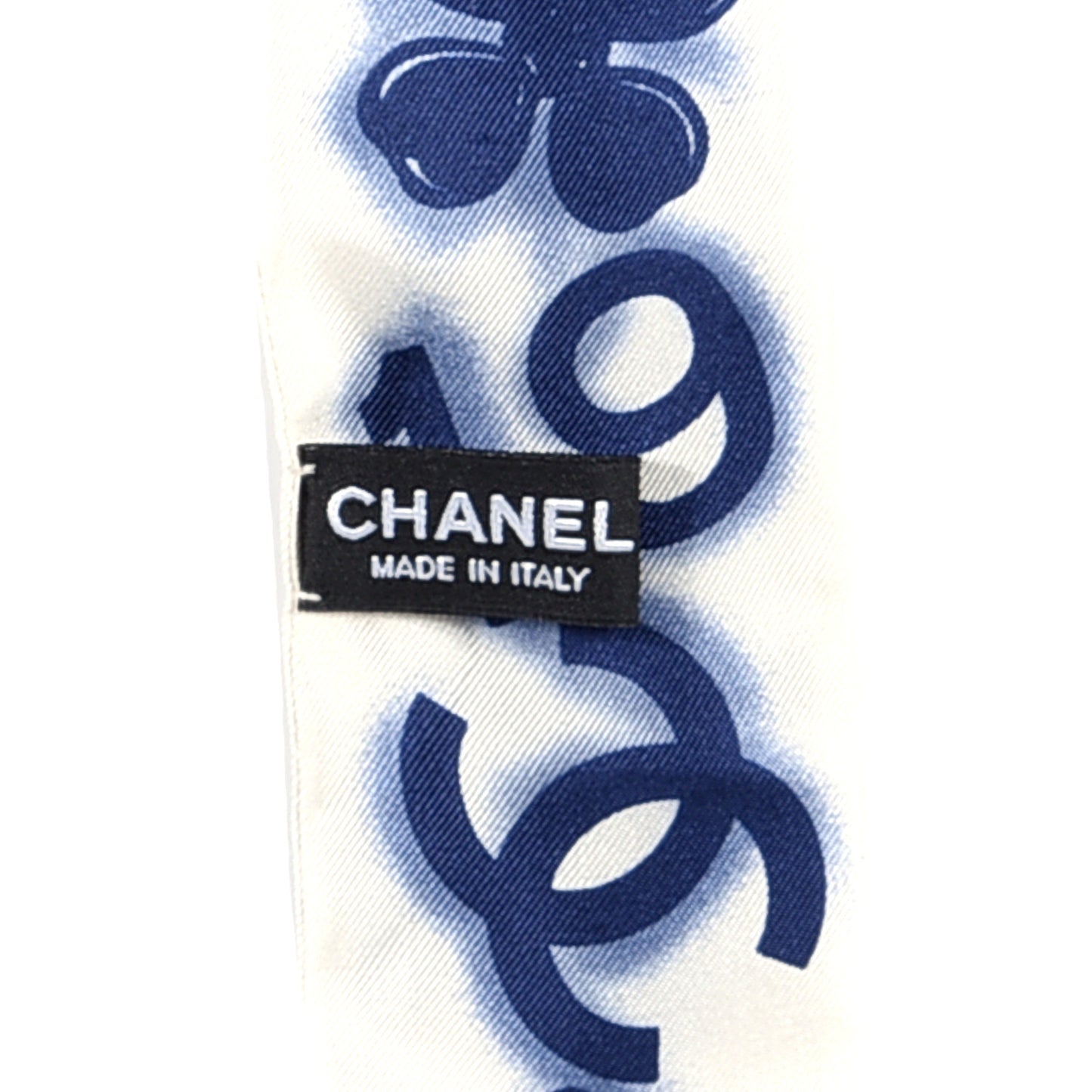Silk CC Slim Bandeau Scarf White Blue