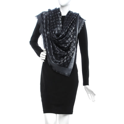 Louis Vuitton Silk Lurex Wool Monogram Shine Shawl Black 2 of 7