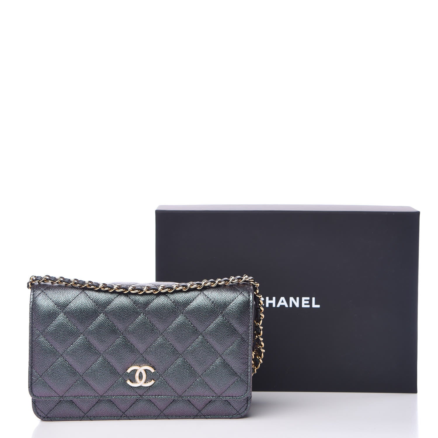 Chanel Iridescent Caviar Quilted Wallet On Chain WOC Black 11 of 11