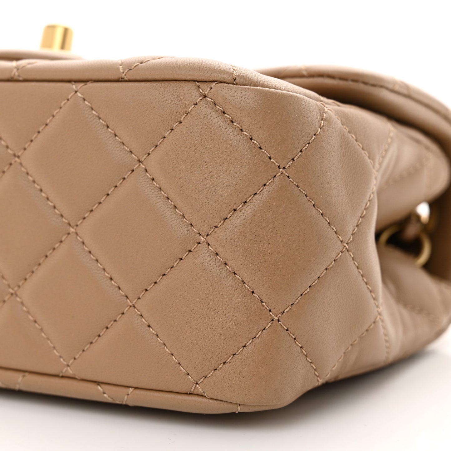 Lambskin Quilted Mini Pearl Crush Flap Dark Beige