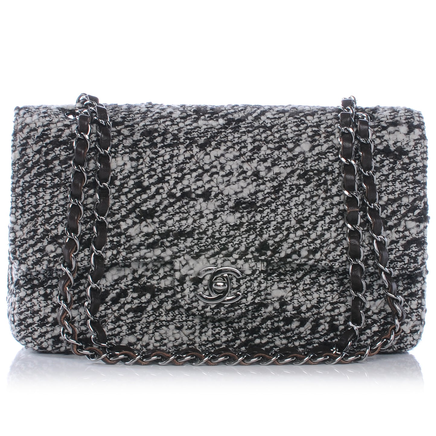 Tweed Medium Double Flap Brown