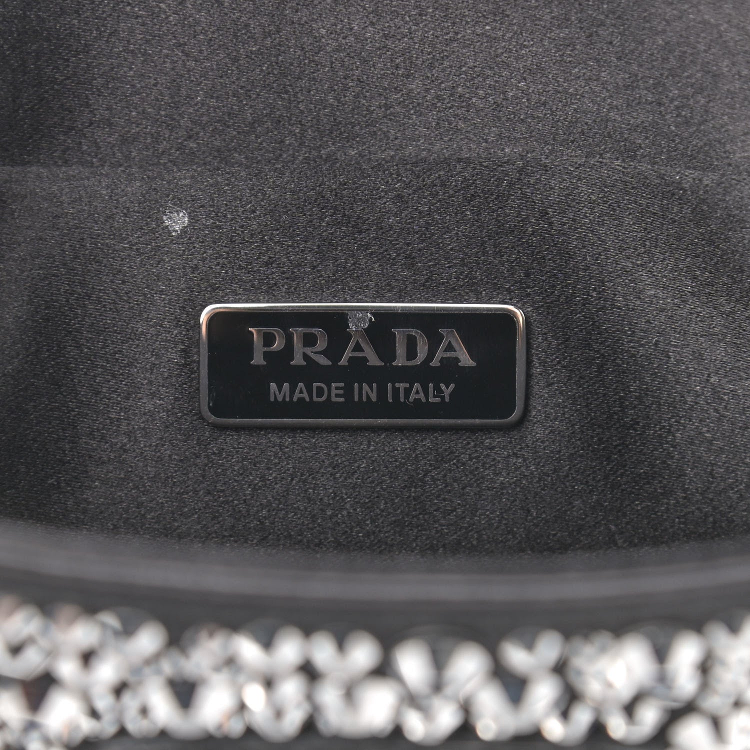 Prada Satin Crystal Metal Triangle Logo Small Double Handle Crossbody Tote Metal 8 of 8