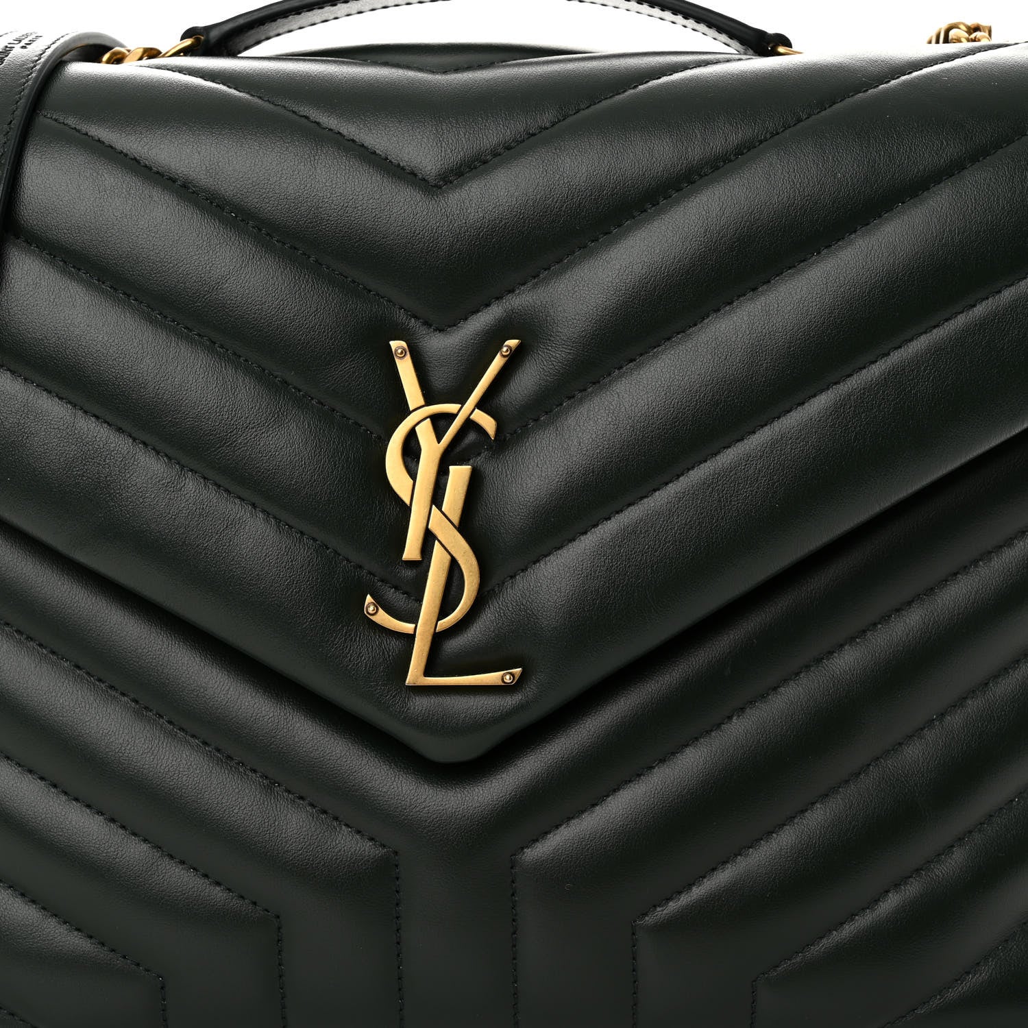 Saint Laurent Calfskin Y Quilted Monogram Medium Loulou Chain Satchel Dark Leaf 7 of 9