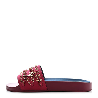Chanel Satin Chain Flat Sandals 39 Dark Fuchsia 1 of 9