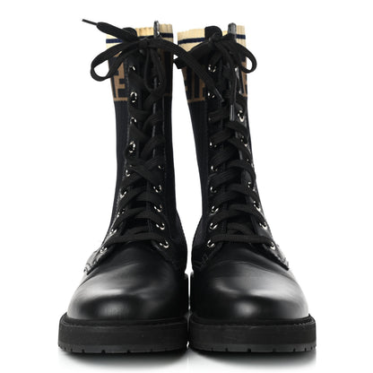 Fendi Calfskin Stretch Fabric Rockoko Biker Boots 38.5 Tobacco Black Marino 2 of 10