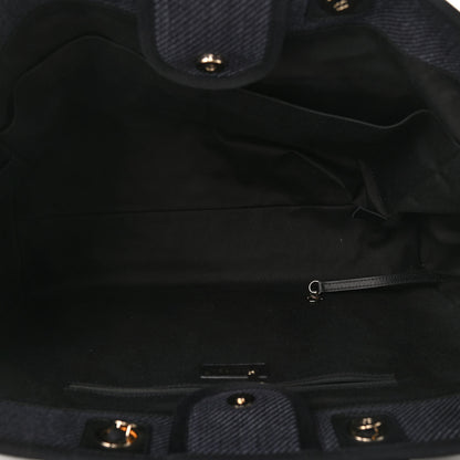Chanel Mixed Fibers Striped Large Deauville Tote Black 5 of 9