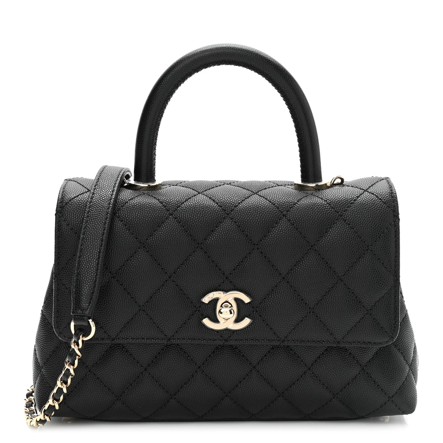 Caviar Quilted Mini Coco Handle Flap Black