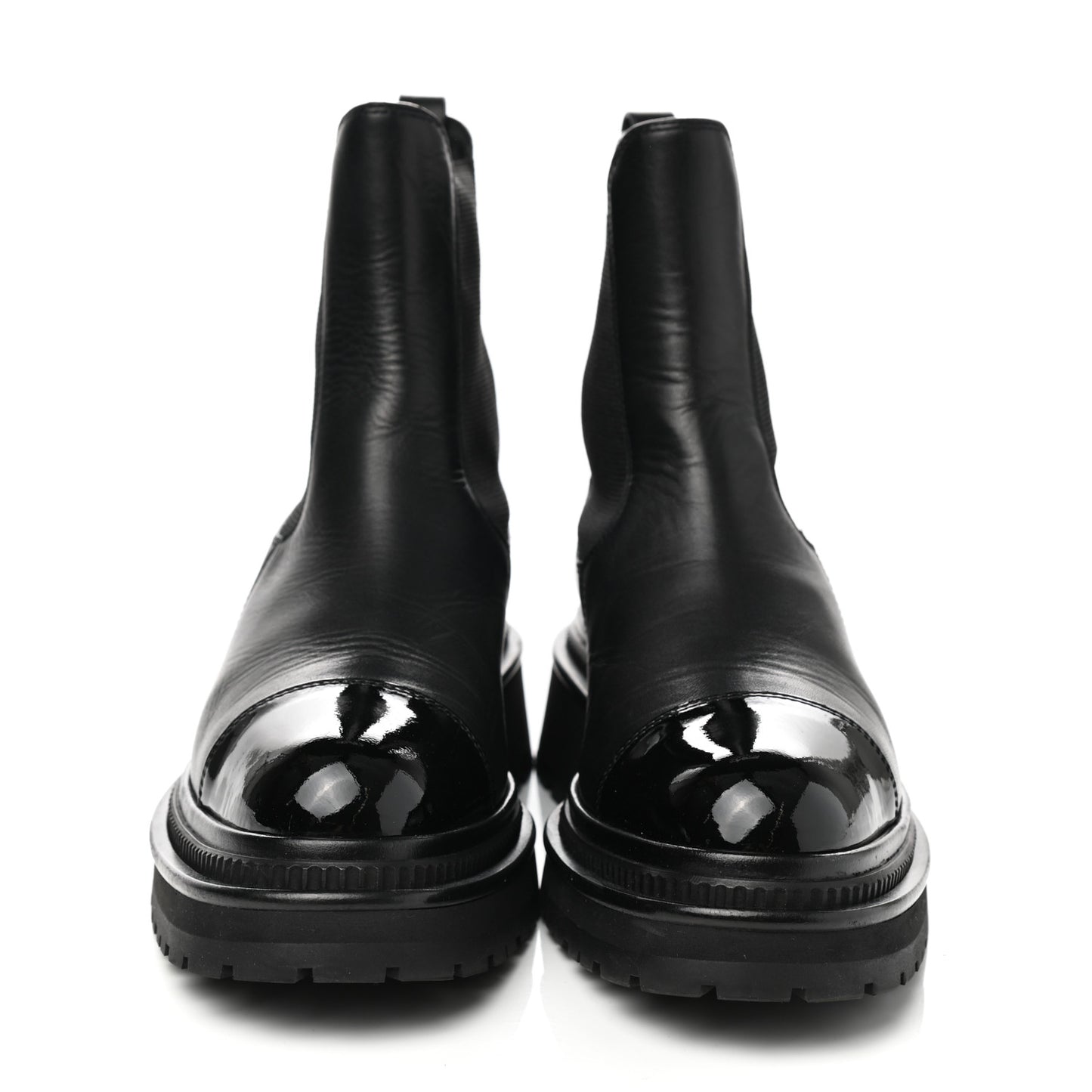 Calfskin Patent Cap Toe Ankle Boots 37.5 Black