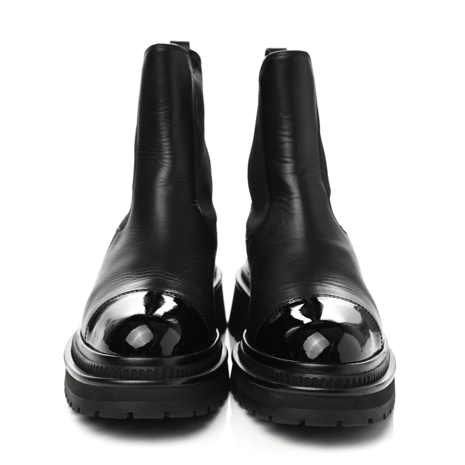Chanel Calfskin Patent Cap Toe Ankle Boots 37.5 Black 2 of 9