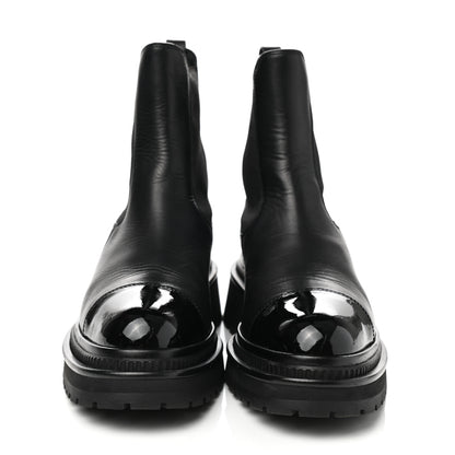 Chanel Calfskin Patent Cap Toe Ankle Boots 37.5 Black 2 of 9