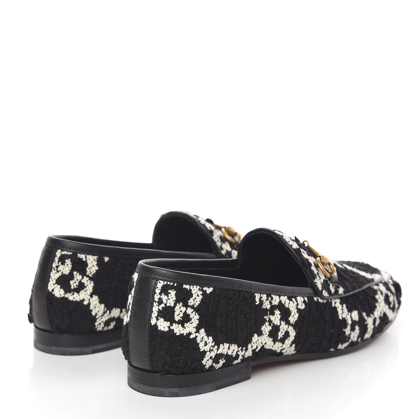 Tweed GG Monogram Horsebit Womens Jordaan Loafers 38 Black Natural